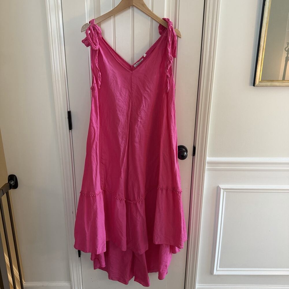Cristina Vergani 100% Linen Women’s Sleeveless Pink High Low Maxi Dress Sz XL